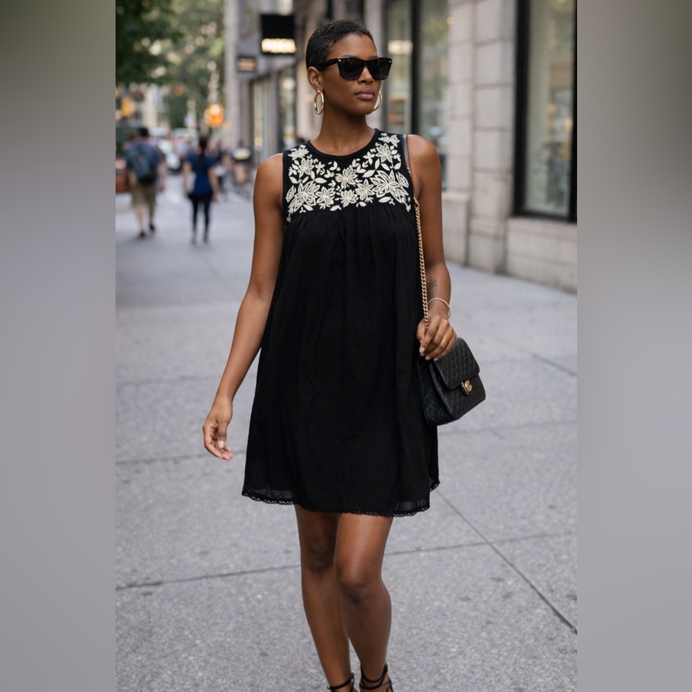 Wilfred Allier Embroidered Shift Dress – Black (Size XS)